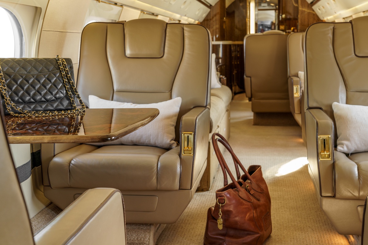 Luxury leather seating aboard the Gulfstream GV